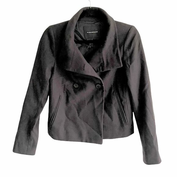 CLUB MONACO Cropped Wool Cashmere Fall Winter Jacket Blazer Black XS - Picture 4 of 12